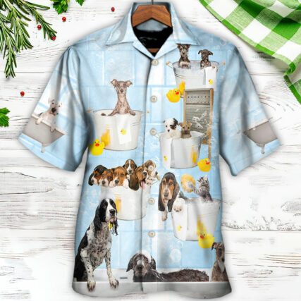 Dog Grooming Shower Happy In Bathroom - Hawaiian Shirt - Owl Ohh - Owl Ohh