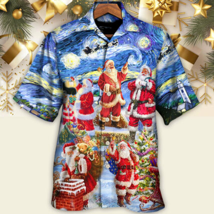 Christmas Santa Snow Night Merry Xmas - Hawaiian Shirt - Owl Ohh for men and women, kids - Owl Ohh