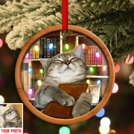 Christmas Funny Cat Lover Book Library Light Decor Tree Hanging Custom Photo Personalized - Circle Ornament - Owl Ohh - Owl Ohh