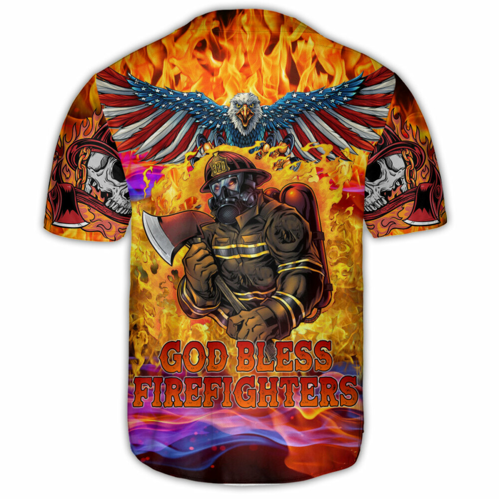 Firefighter God Bless Firefighter Skull - Baseball Jersey - Owl Ohh - Owl Ohh