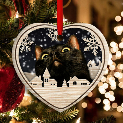 Christmas Cat Meow Xmas Winter Cats Cat Lovers - Heart Ornament - Owl Ohh - Owl Ohh