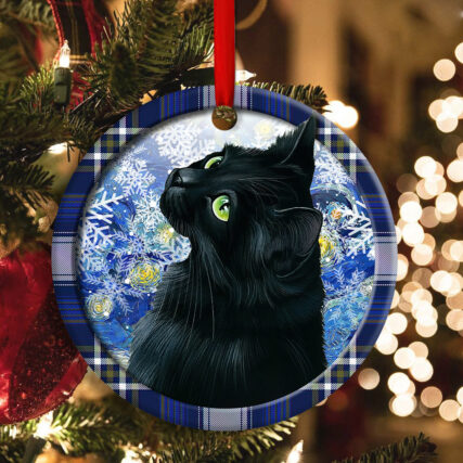Christmas Black Cat Stary Snowy Night - Circle Ornament - Owl Ohh - Owl Ohh
