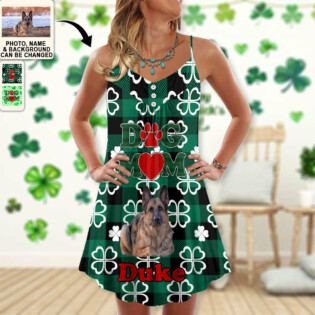 St Patrick's Day Dog Mom Love Heart Custom Photo Pesonalized - V-neck Sleeveless Cami Dress - Personalized Photo Gifts - Owl Ohh