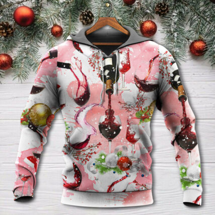 Christmas Wine Drinking A Glass Of Fine Wine - Hoodie - Owl Ohh - Owl Ohh