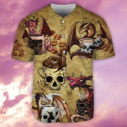 Dragon Love Coffee And Skull - Baseball Jersey - Owl Ohh - Owl Ohh