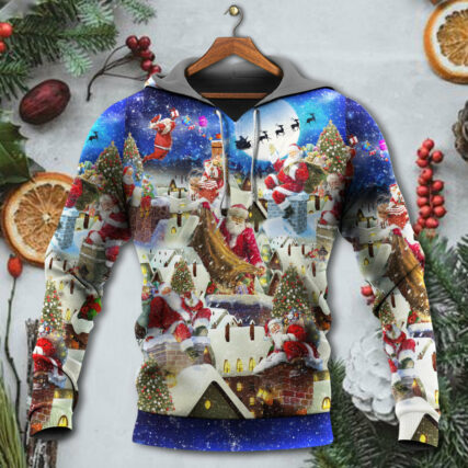 Christmas Up On Rooftop Santa's Busiest Night With Reindeer - Hoodie - Owl Ohh - Owl Ohh