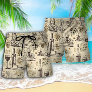 Wine And Grape Retro Art - Beach Short - Owl Ohh - Owl Ohh