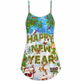 Christmas Happy New Year Snow - V-neck Sleeveless Cami Dress - Owl Ohh - Owl Ohh