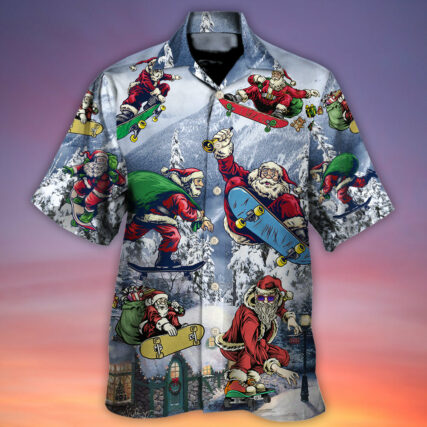 Christmas Santa Claus Skateboarding Snow Mountain Gift Light Art Style - Hawaiian Shirt - Owl Ohh - Owl Ohh