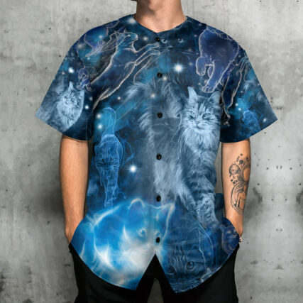 Cat Love Blue Neon Cat Style - Baseball Jersey - Owl Ohh - Owl Ohh