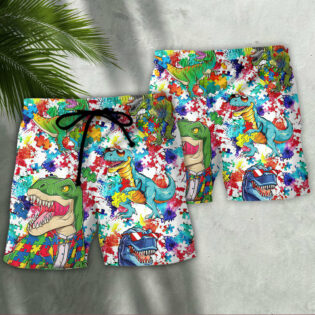 Autism Dinosaur Mix Color - Beach Short - Owl Ohh - Owl Ohh