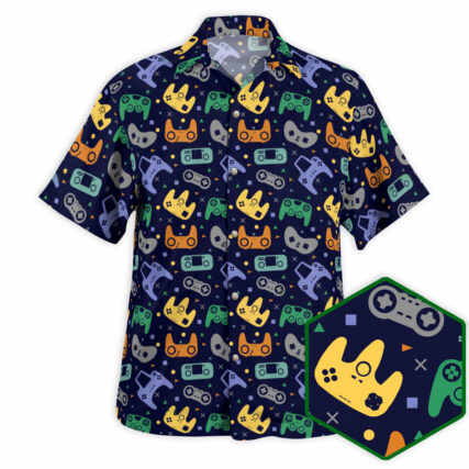 DnD Game Controller Black Large Pattern - Hawaiian Shirt - Owl Ohh - Owl Ohh