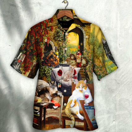 Cat Drink Wine And Judge - Hawaiian Shirt - Owl Ohh - Owl Ohh