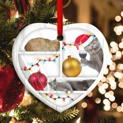 Christmas Cat On Bookshelf - Heart Ornament - Owl Ohh - Owl Ohh