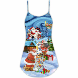 Christmas Santa And Snowman Best Friends - V-neck Sleeveless Cami Dress - Owl Ohh - Owl Ohh
