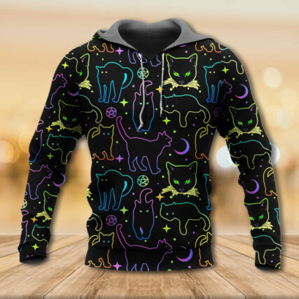 Cat Neon Colorful Playing With Kitten Magical - Hoodie - Owl Ohh - Owl Ohh