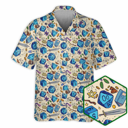 DnD Dice Sword Pattern Small - Hawaiian Shirt - Owl Ohh - Owl Ohh