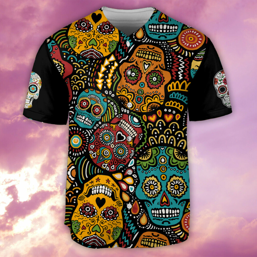 Sugar Skull Amazing Floral - Baseball Jersey - Owl Ohh - Owl Ohh