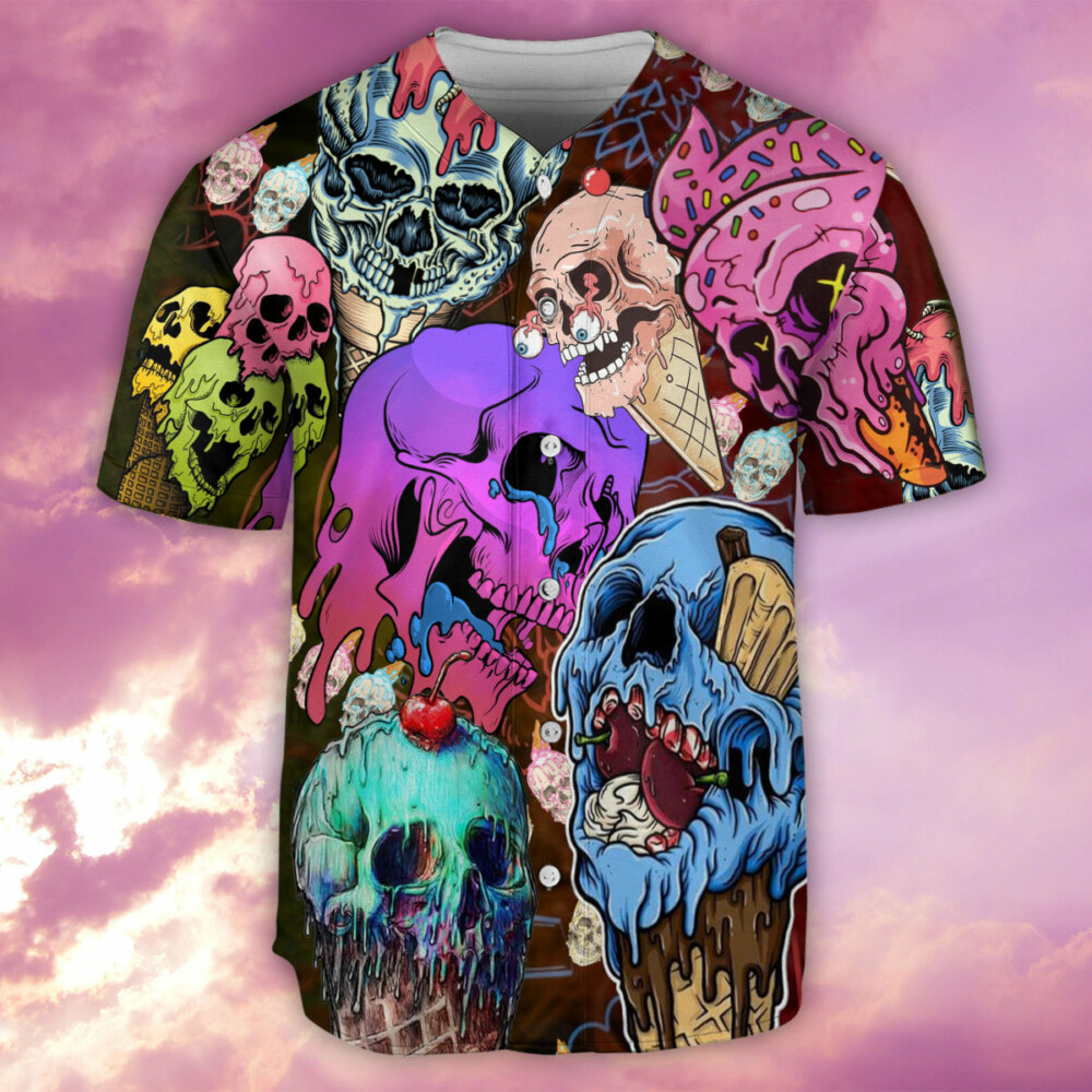 Skull And Ice Cream - Baseball Jersey - Owl Ohh - Owl Ohh
