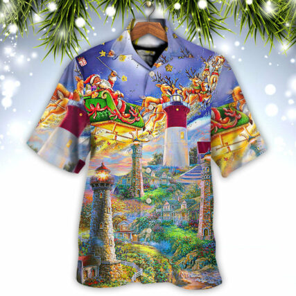 Lighthouse Christmas Santa Home The Light Is - Hawaiian Shirt - Owl Ohh - Owl Ohh