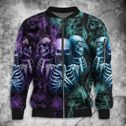 Skull Neither Hear Nor See - Bomber Jacket - Owl Ohh - Owl Ohh