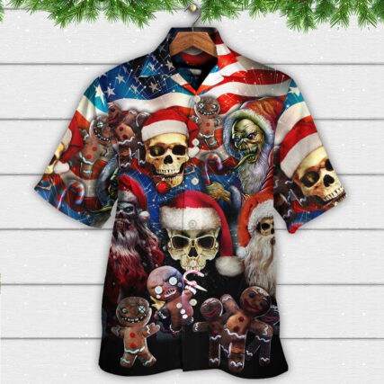 Skull Xmas US Flag Horror Skeleton - Hawaiian Shirt - Owl Ohh - Owl Ohh