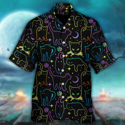 Cat Neon Colorful Playing With Kitten Magical - Hawaiian Shirt - Owl Ohh - Owl Ohh