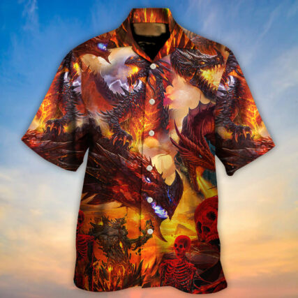 Dragon Red Skull Fire Art Style - Hawaiian Shirt - Owl Ohh - Owl Ohh