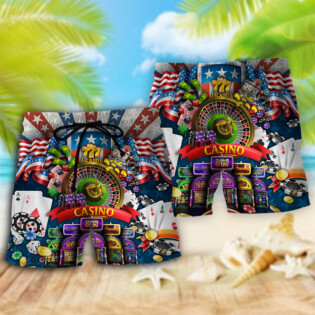 Poker US Flag Casino Lover - Beach Short - Owl Ohh - Owl Ohh
