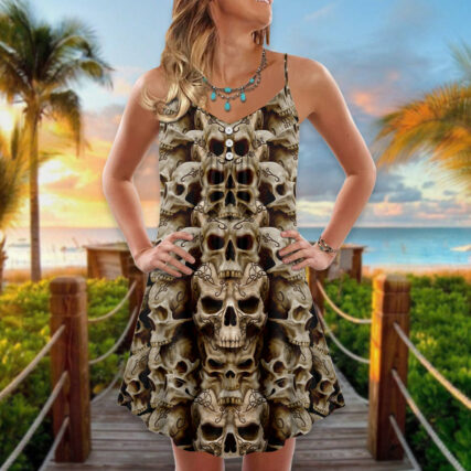 Skull Dark Inside Everyone - V-neck Sleeveless Cami Dress - Owl Ohh - Owl Ohh