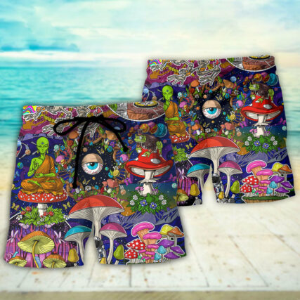 Hippie Mushroom Aliens Stay Hippie Colorful Art - Beach Short - Owl Ohh - Owl Ohh