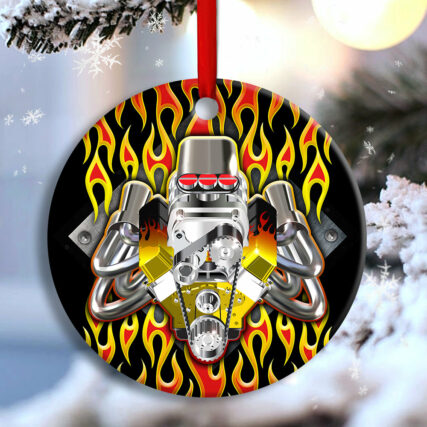 Hot Rod Christmas Flame Christmas Is Coming - Circle Ornament - Owl Ohh - Owl Ohh