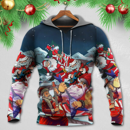 Christmas Santa With Electric Guitar - Hoodie - Owl Ohh - Owl Ohh
