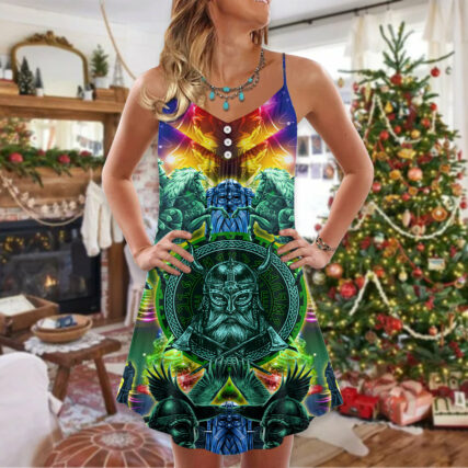 Viking Green Christmas Style - V-neck Sleeveless Cami Dress - Owl Ohh - Owl Ohh
