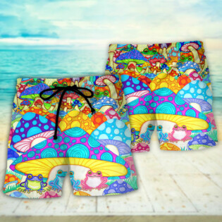 Hippie Frog Mushroom Hippie Colorful Art Peace - Beach Short - Owl Ohh - Owl Ohh