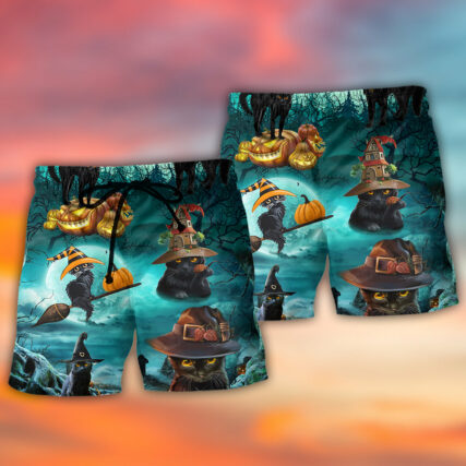 Halloween Black Cat Pumpkin Scary Style - Beach Short - Owl Ohh - Owl Ohh