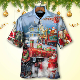 Christmas Santa Claus Train Gift For Xmas Painting Style - Hawaiian Shirt - Owl Ohh for men and women, kids - Owl Ohh