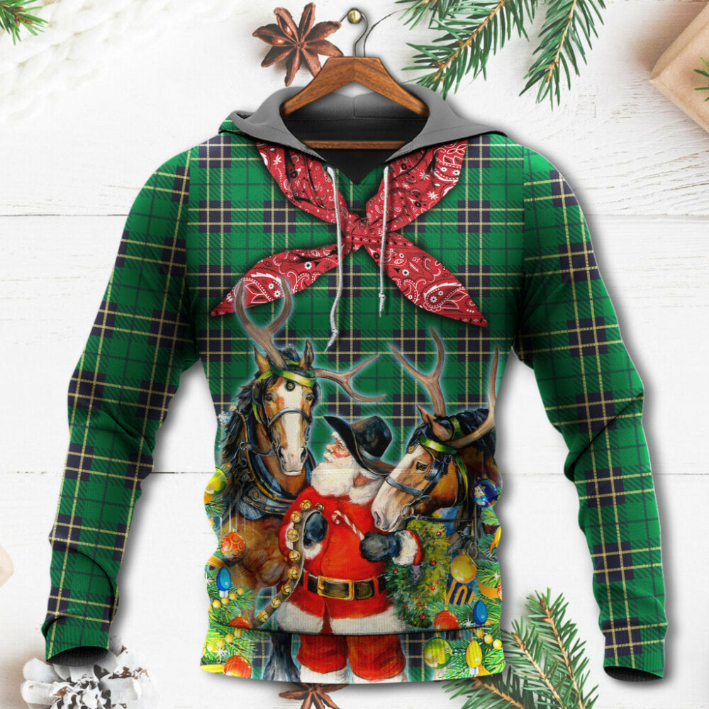 Christmas Santa Cowboy Christmas Green Style - Hoodie - Owl Ohh - Owl Ohh