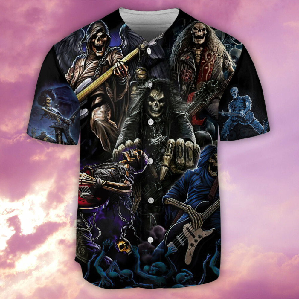 Skull Guitar Cool Dark - Baseball Jersey - Owl Ohh - Owl Ohh