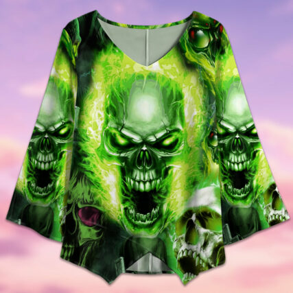 Skull Green Fear No Man - V-neck T-shirt - Owl Ohh - Owl Ohh