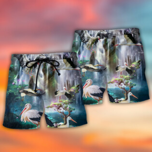 Stork Bird In The Dreamy Waterfall - Beach Short - Owl Ohh - Owl Ohh