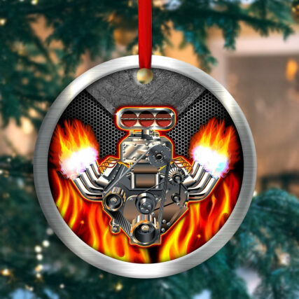 Hot Rod Christmas Flame Merry Xmas - Circle Ornament - Owl Ohh - Owl Ohh