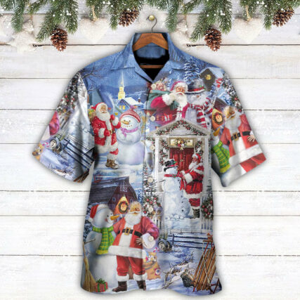 Christmas Santa And Snowman Happy Holiday Christmas - Hawaiian Shirt - Owl Ohh - Owl Ohh