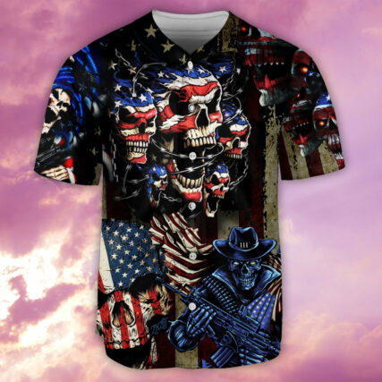 Skull America Angry - Baseball Jersey - Owl Ohh - Owl Ohh