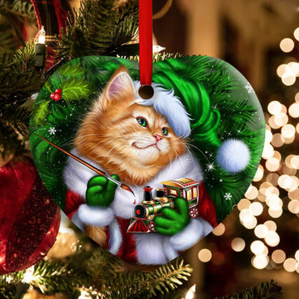 Christmas Cat Cute Kitten Meowy Xmas - Heart Ornament - Owl Ohh - Owl Ohh
