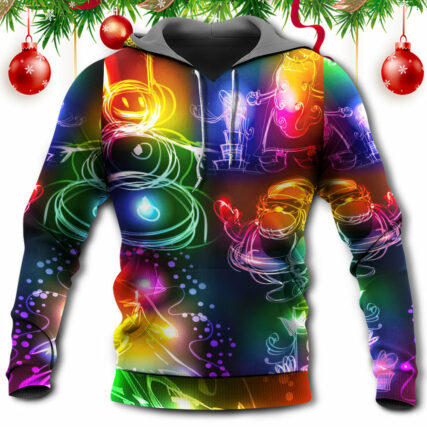 Christmas Santa Claus Tree Snowman Neon Light Style - Hoodie - Owl Ohh - Owl Ohh