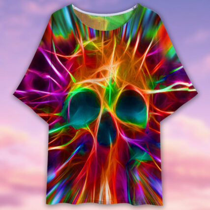 Skull Rainbow Color Love Style - Women's T-shirt With Bat Sleeve - Owl Ohh - Owl Ohh