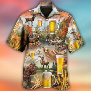Beer And Hunting Deer Autumn Moutain - Hawaiian Shirt - Owl Ohh - Owl Ohh
