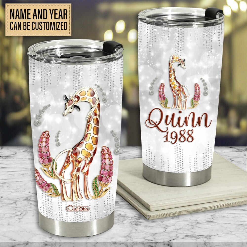 Giraffe Jewelry Silver Art Style Personalized - Tumbler - Owl Ohh - Owl Ohh