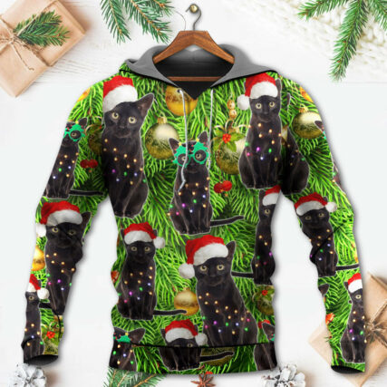 Black Cat Christmas Merry Xmas - Hoodie - Owl Ohh - Owl Ohh